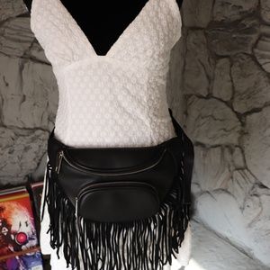 Aldo black fringe fanny-pack